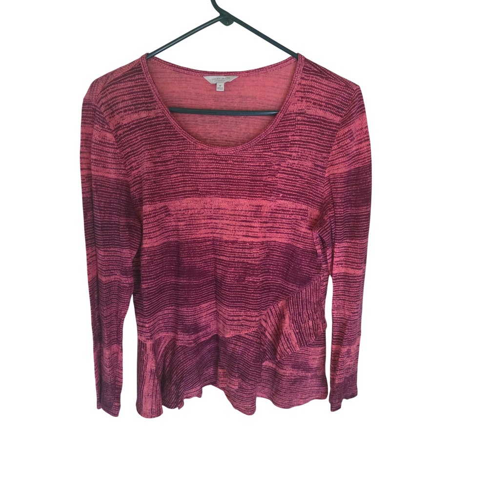 Lucky Brand Pink Purple Space Dye Ruffle‎ Hem Long Sleeve Boho Knit Top Medium